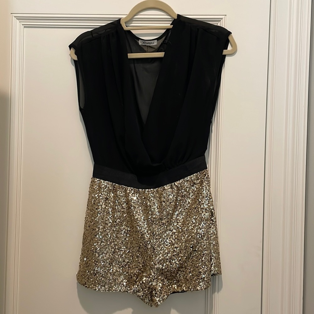 Xtaren Black and Gold Sequin Romper